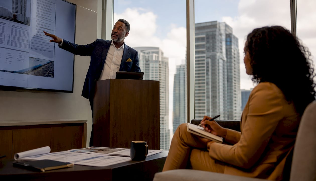 Loan officer explains appraisal to developer at table
