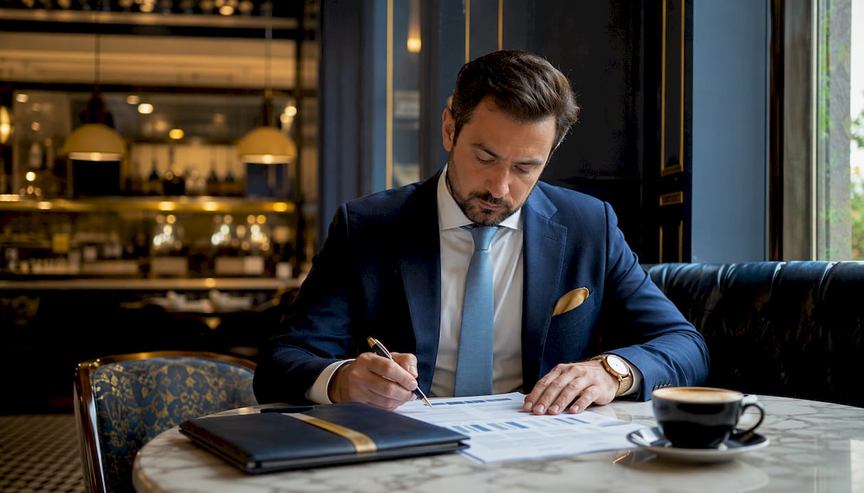 Analyst reviewing commercial real estate documents