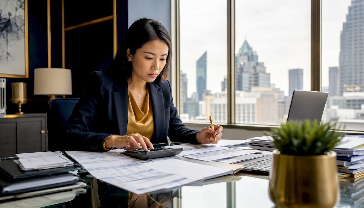 Loan officer calculating commercial loan details