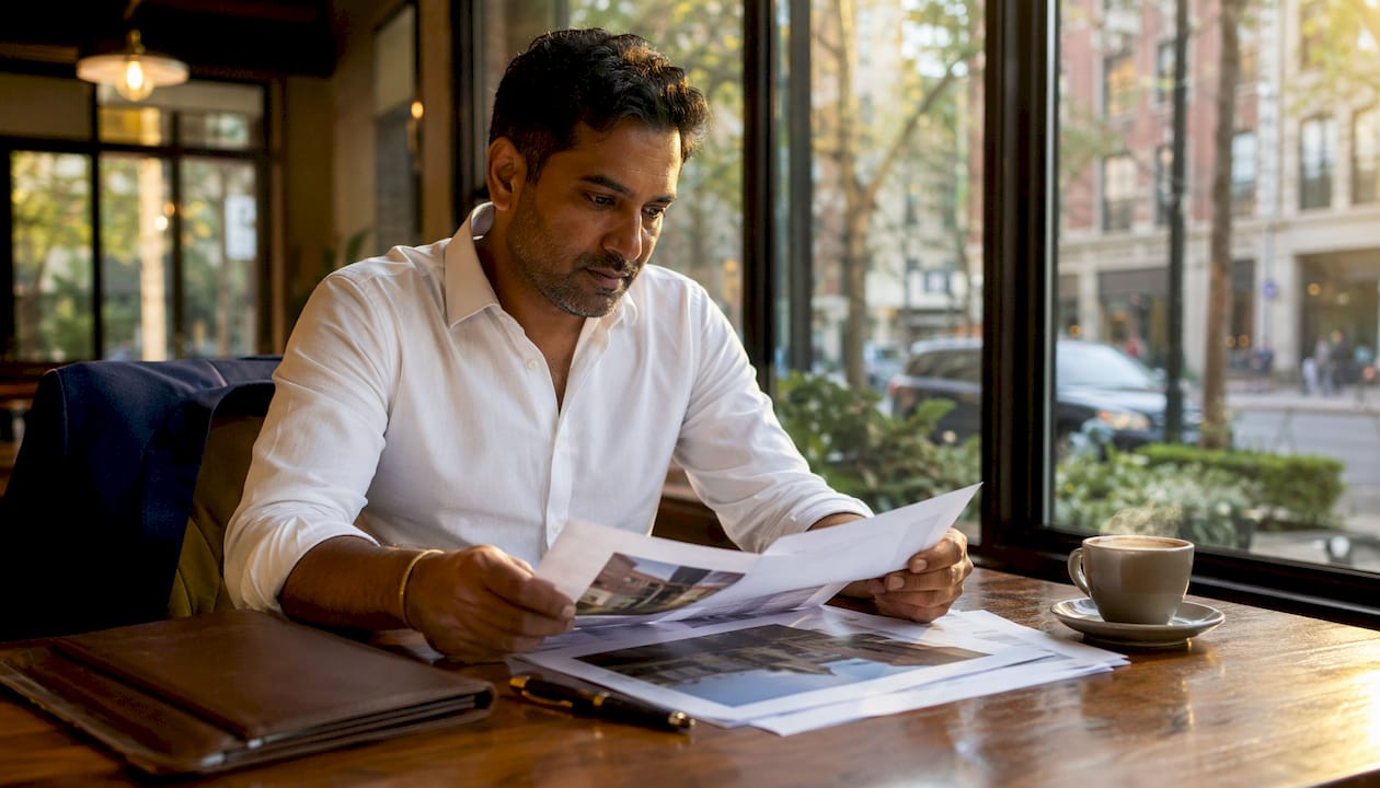 Developer reviewing commercial construction loan proposals