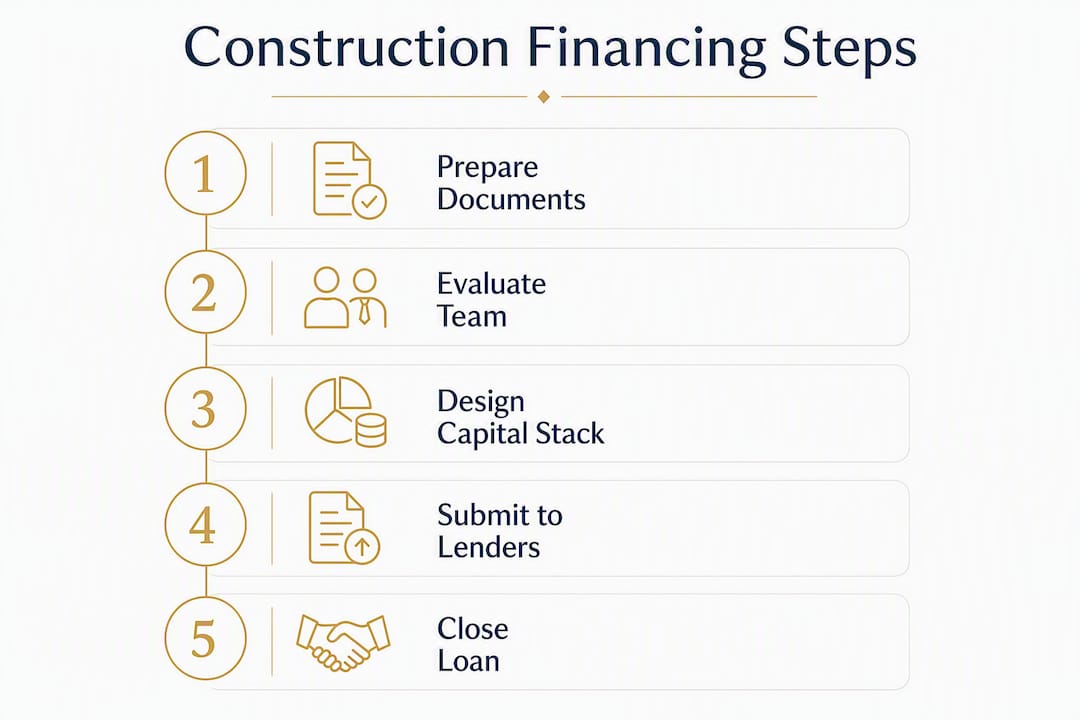 Infographic outlining construction financing qualification steps