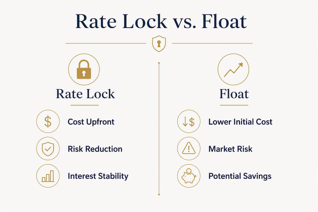 Infographic comparing rate lock and float strategies in commercial loans