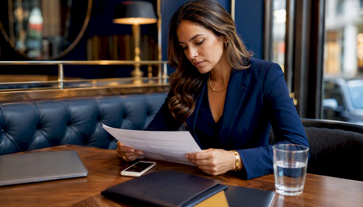 Debt broker hands holding phone and lender list