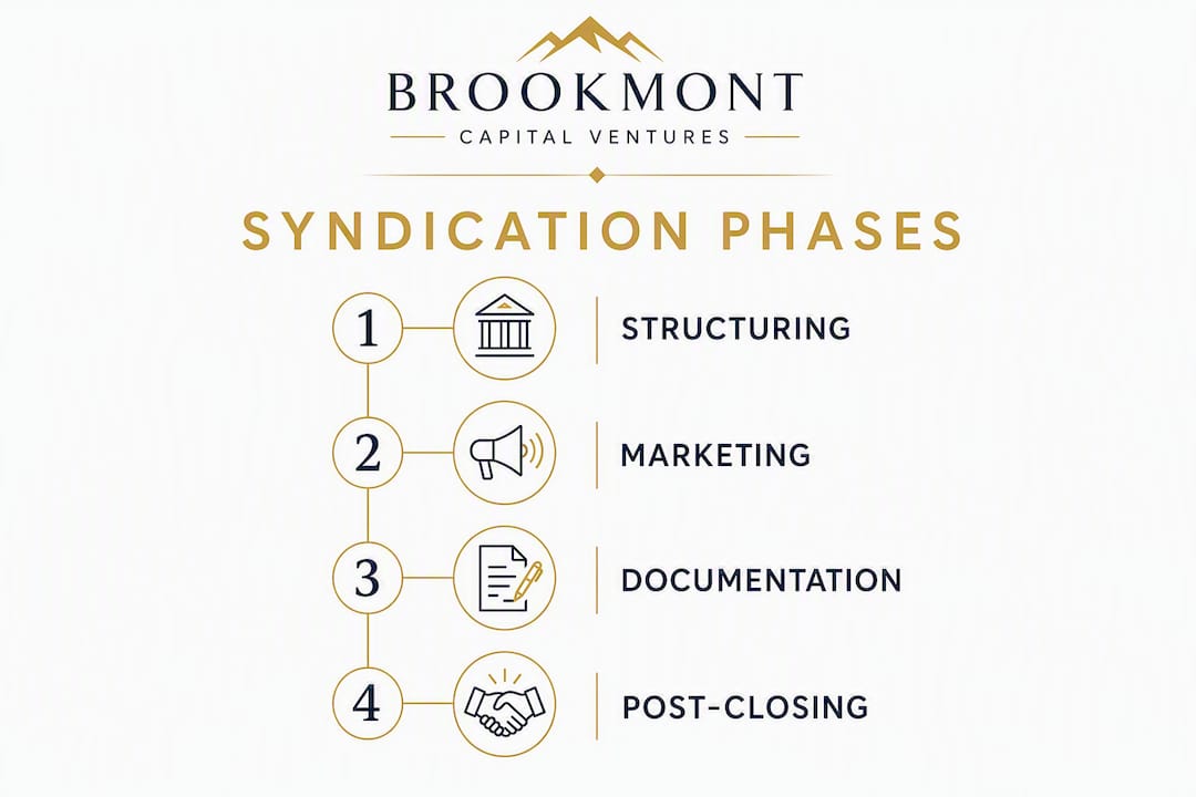 Infographic showing syndication phases and broker activities