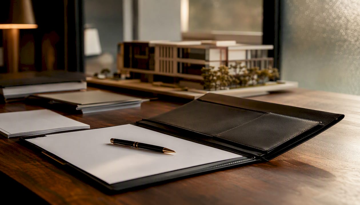 Loan documents and pen on a desk
