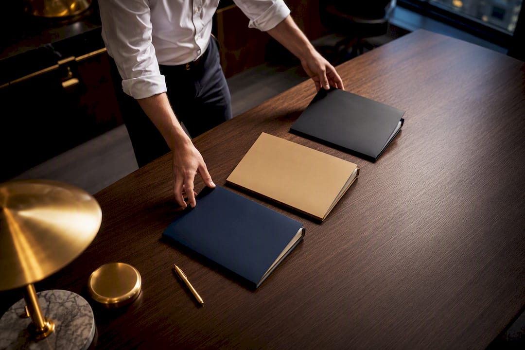 Commercial loan closing materials arranged on table