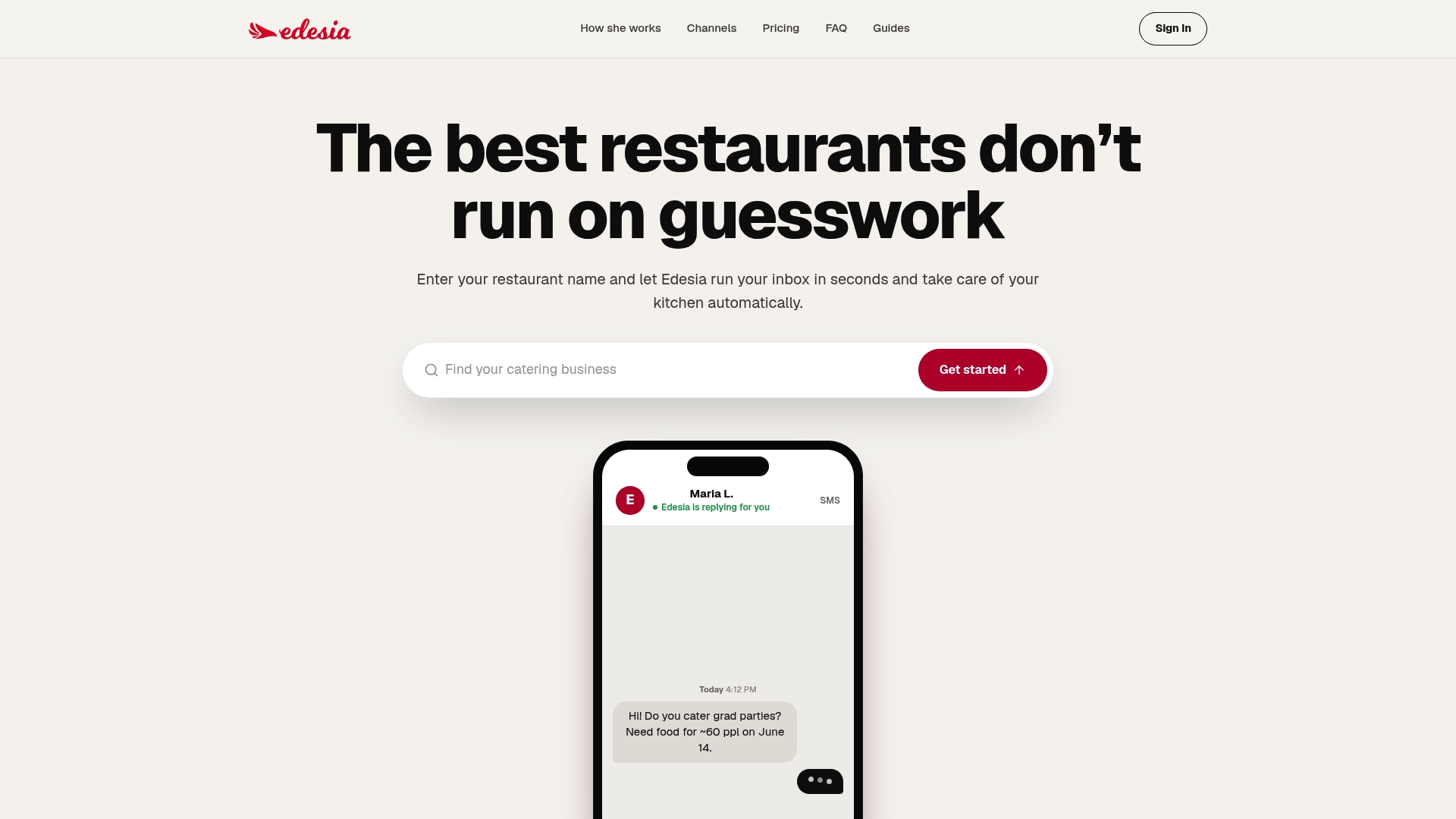 Edesia AI catering assistant dashboard