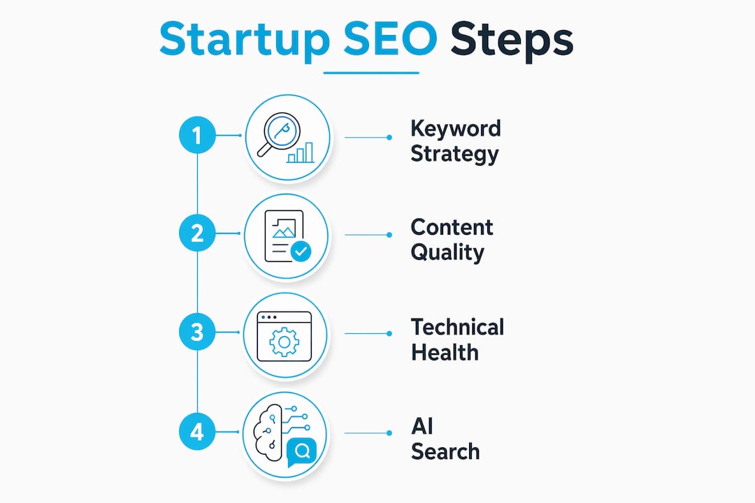 Infographic outlining core startup SEO steps