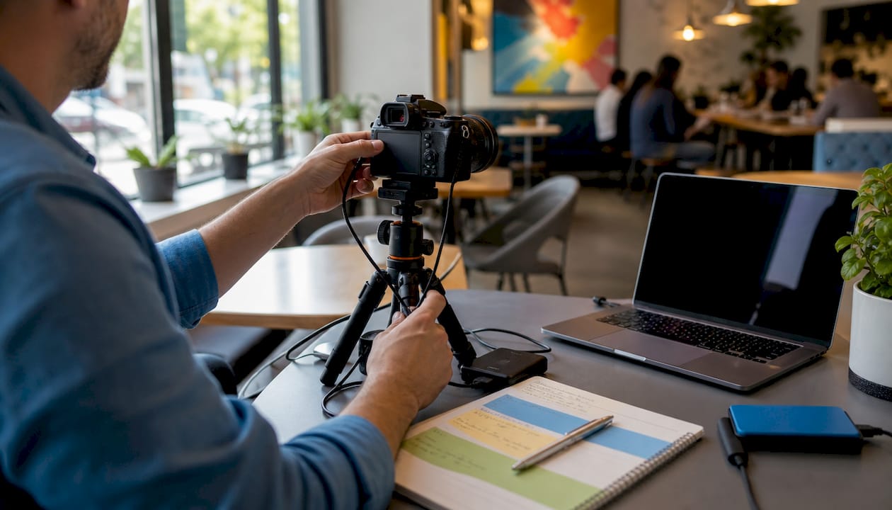 Hands setting up recording for SEO training