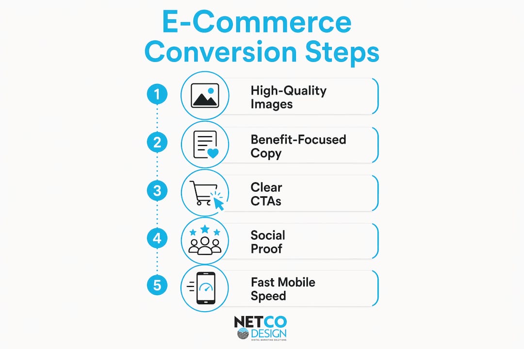 Infographic showing key conversion steps for e-commerce pages