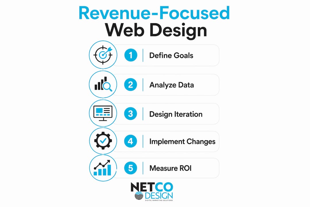Infographic illustrating five key steps in revenue-focused web design