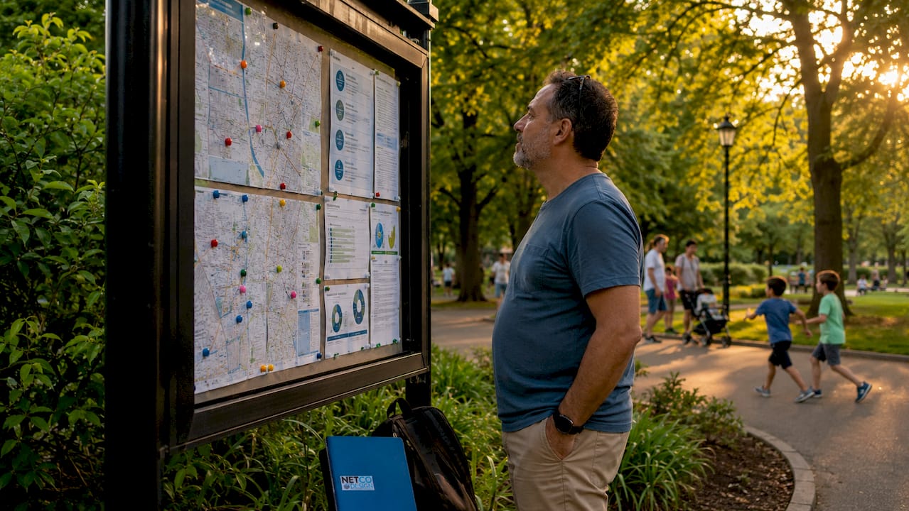 Local business owner reviewing neighborhood service areas