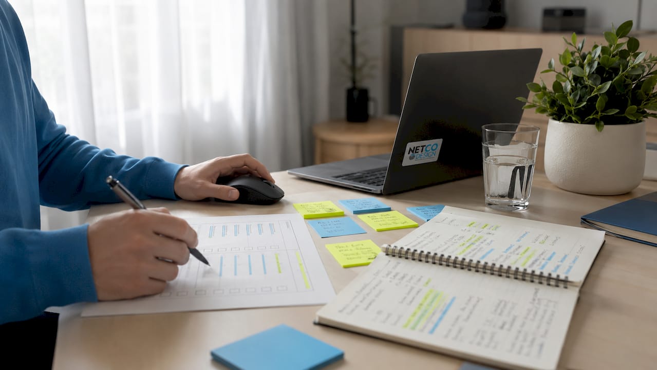 Hands managing SEO checklist and notes