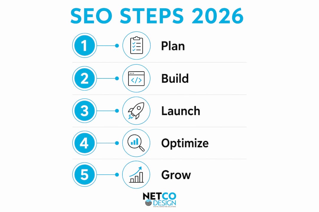 Infographic showing SEO process steps