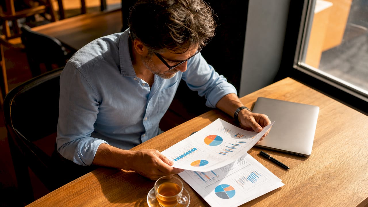 Man reviewing social media analytics reports