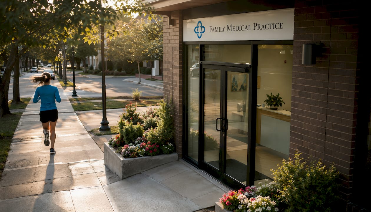 Local healthcare clinic storefront street view