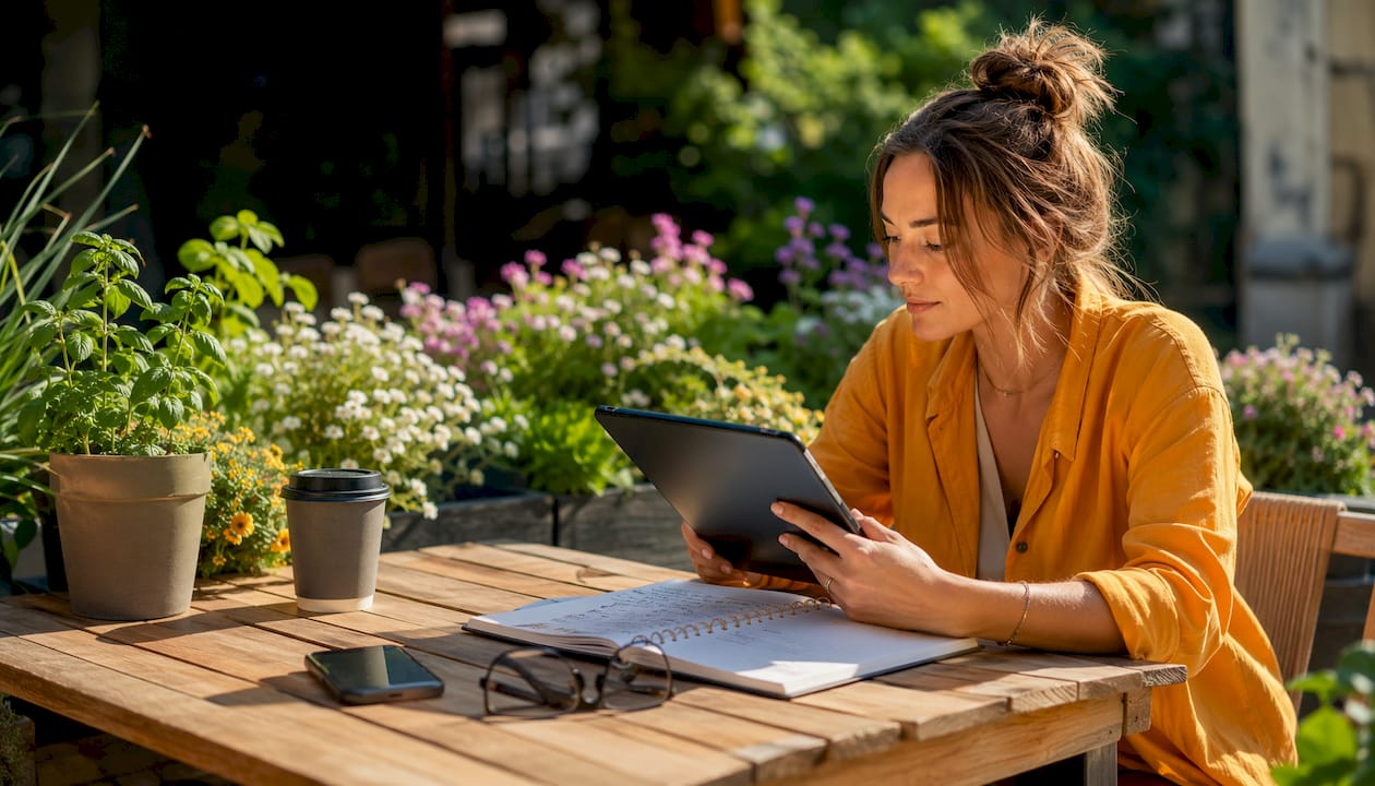 Small business owner comparing social media tools