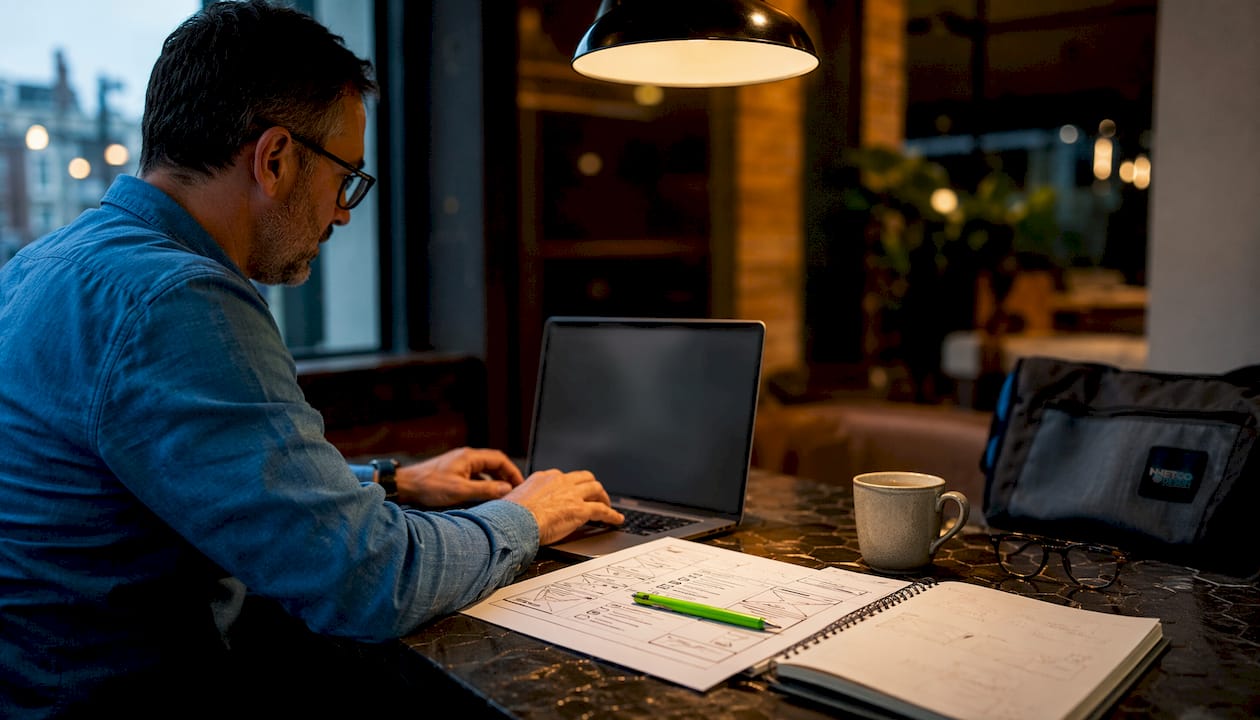 Man testing ecommerce checkout flow at home