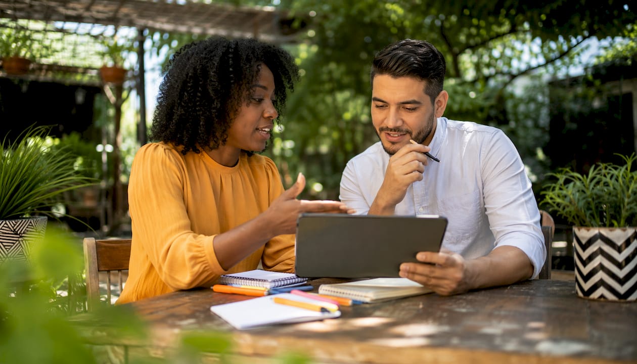 Two marketers planning healthcare social media content
