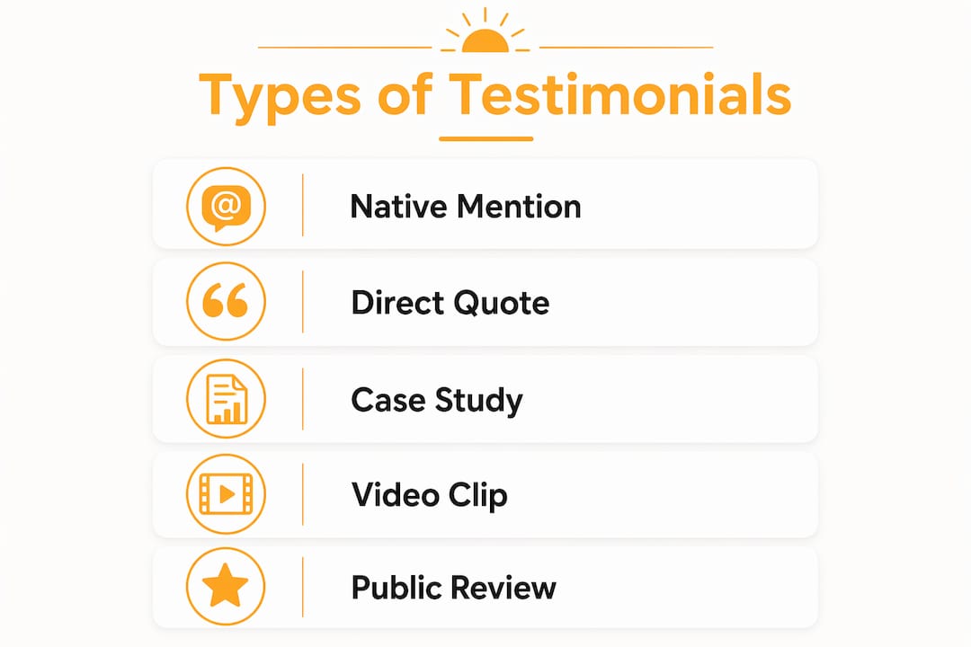 Infographic illustrating types of testimonials