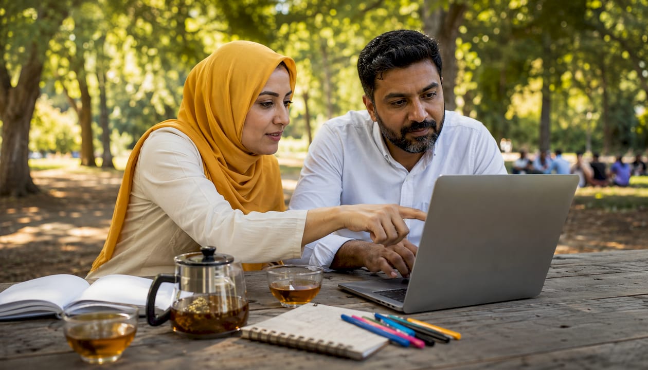 Business partners discussing Nextdoor ad targeting