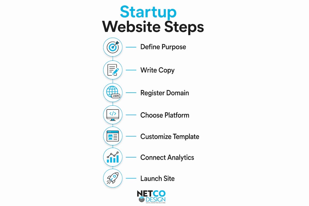 Infographic showing startup website building steps