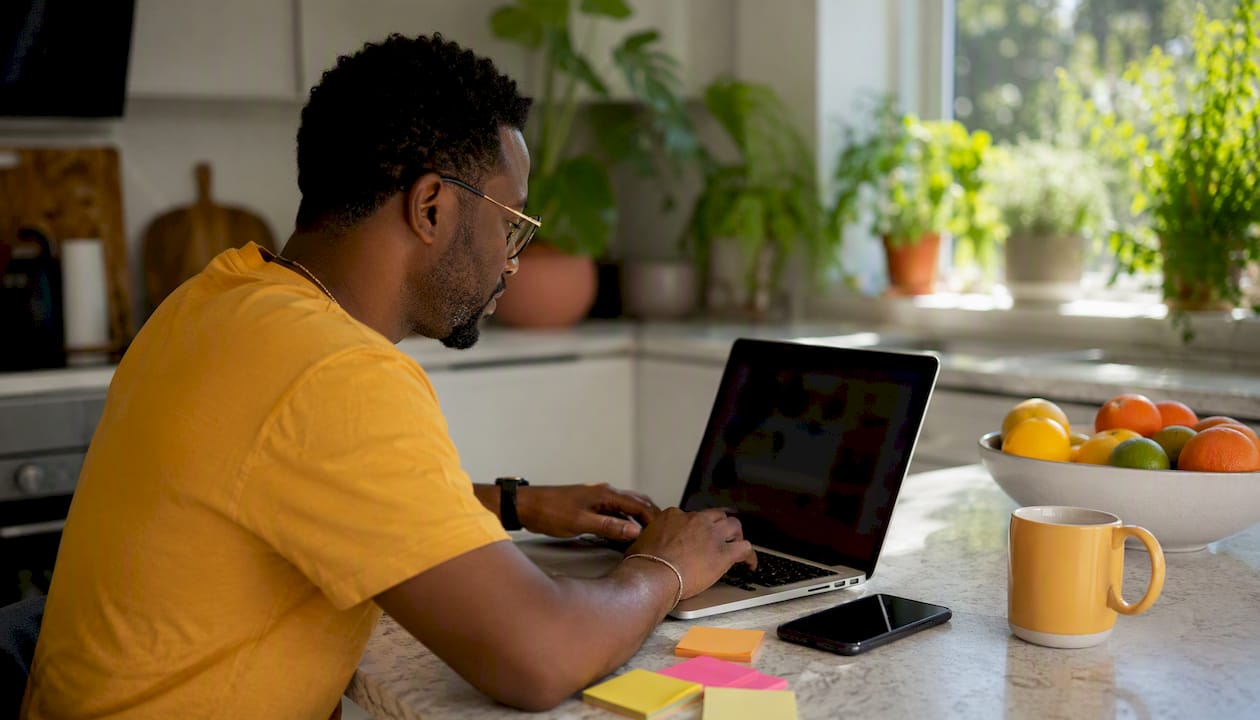Over-the-shoulder view of creator planning Instagram content