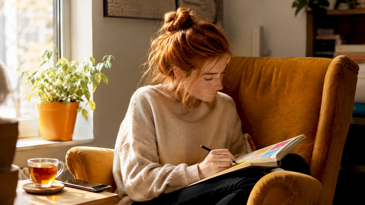 Cozy workspace with social media planning tools
