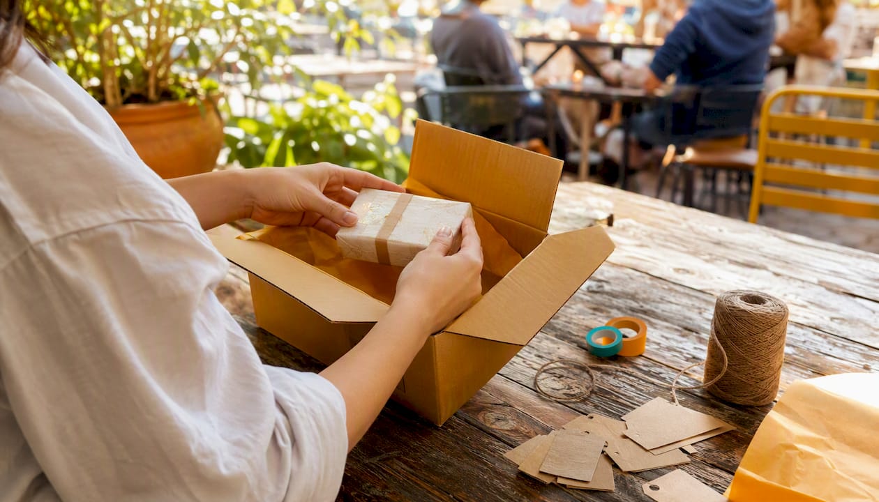Hands packaging product for influencer shipment