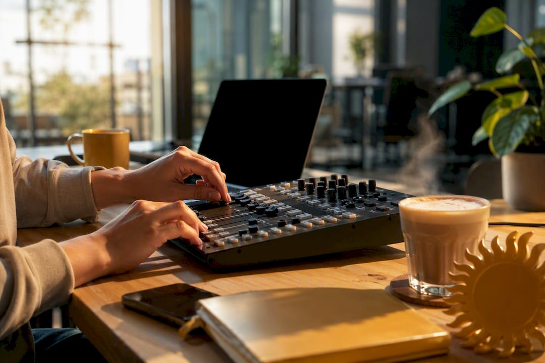 Hands adjusting social media monitoring controls