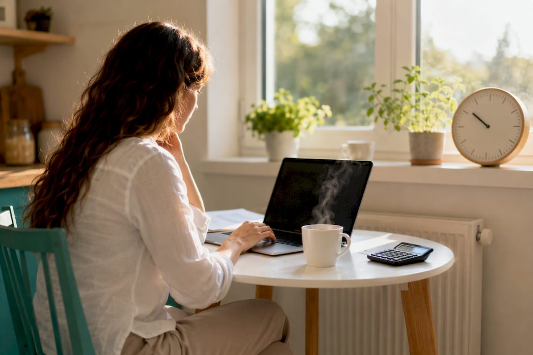 Social media report setup with coffee and clock