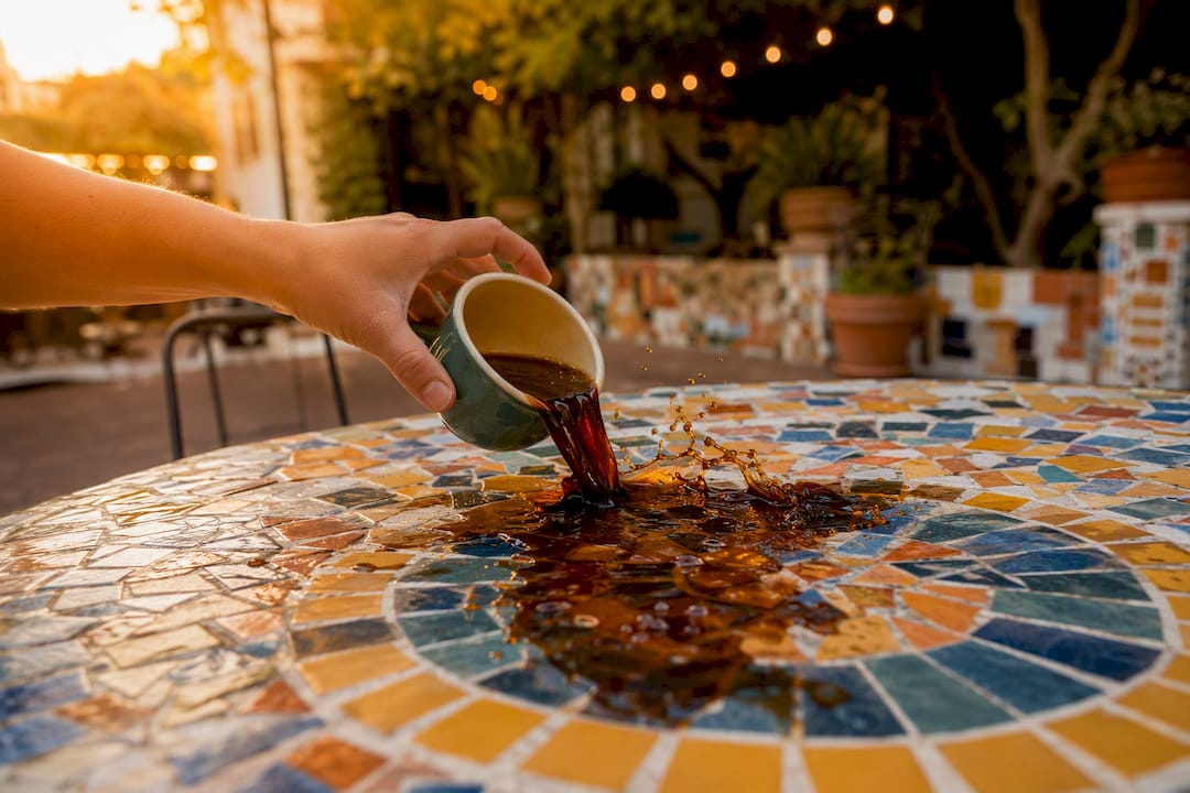 Hand spilling coffee as pattern interrupt