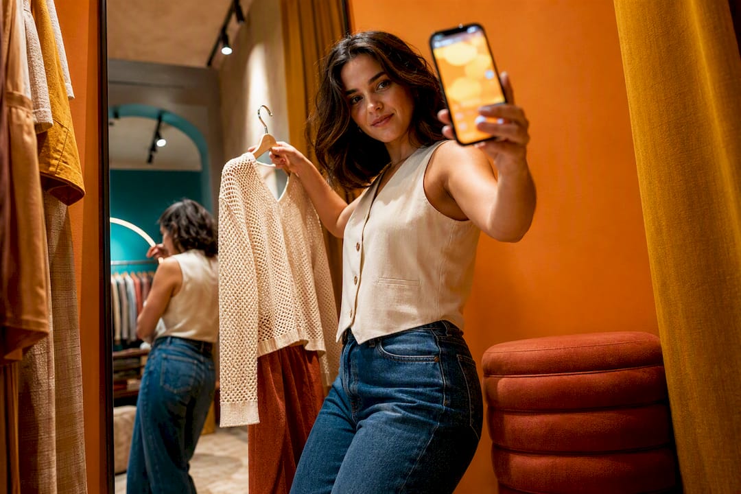 Creator filming boutique outfit Reel