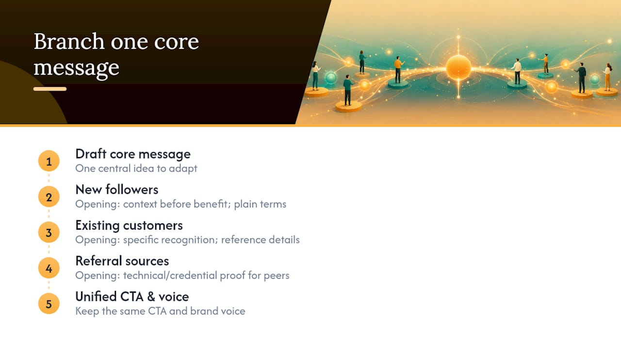 Copy workflow for three audience segments