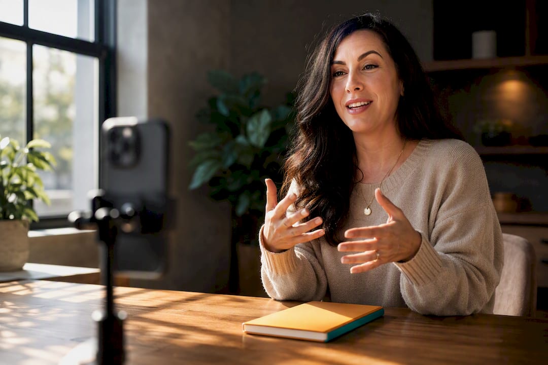 Small business owner recording educational video