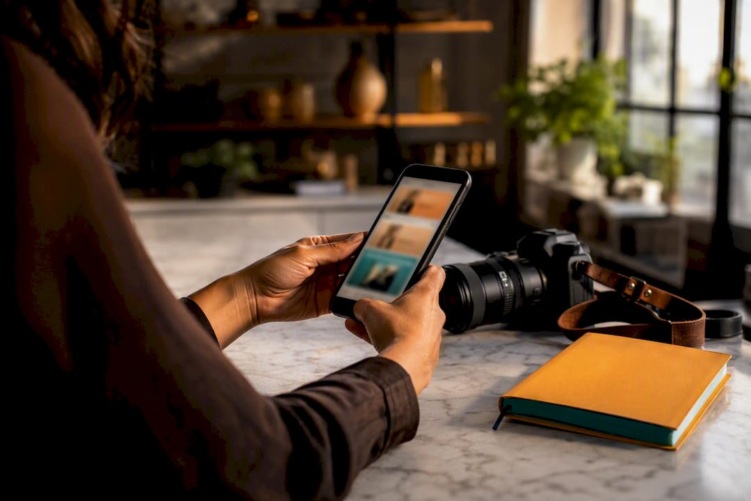 Small business owner sequencing social story posts