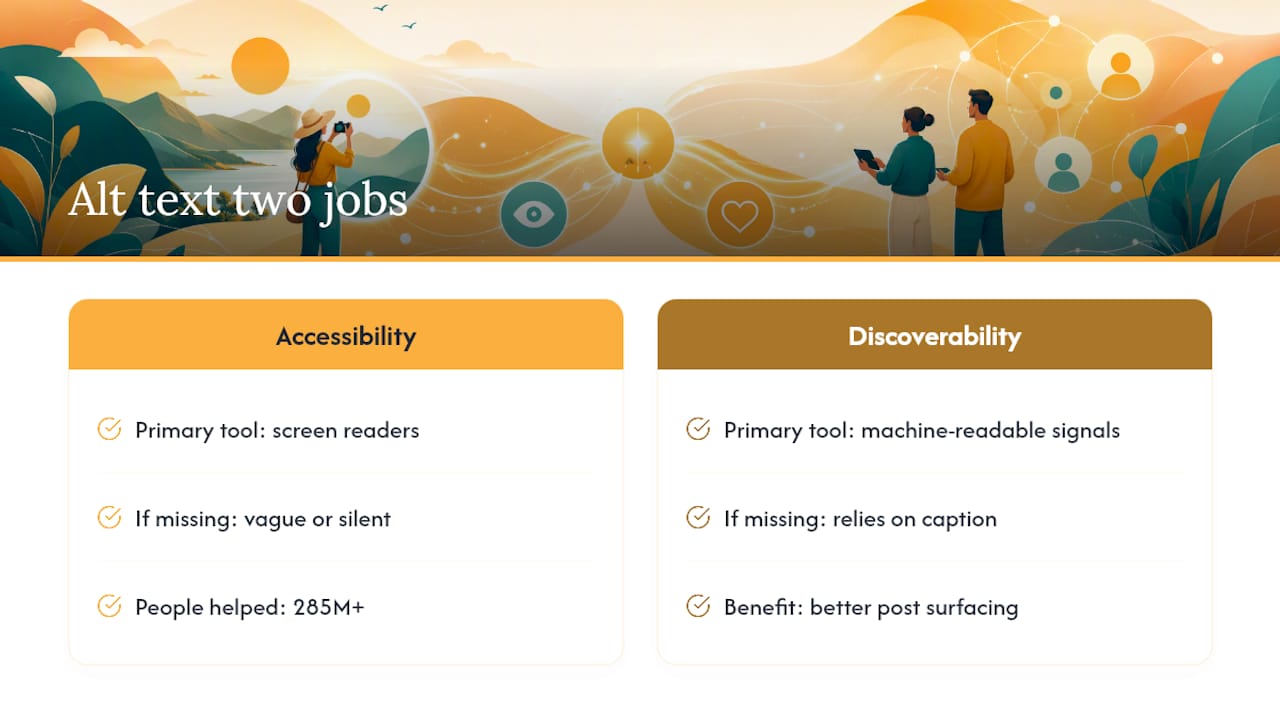 Why Alt Text Matters for Accessibility and Discoverability — overview diagram
