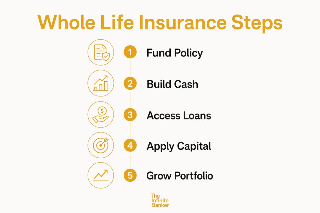 Infographic depicting whole life insurance process steps