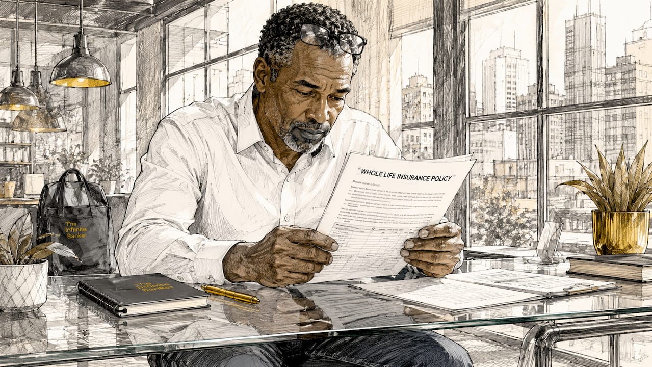 Man reviewing whole life insurance policy documents