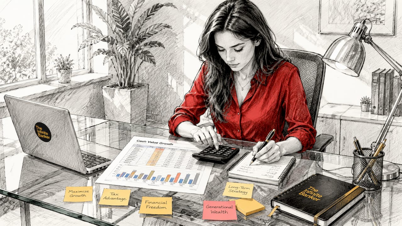 Hands using calculator and reviewing cash value spreadsheets