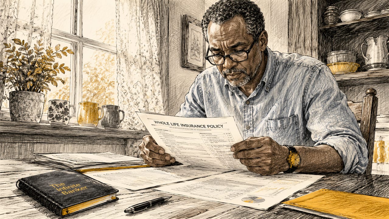Man reviewing whole life insurance documents