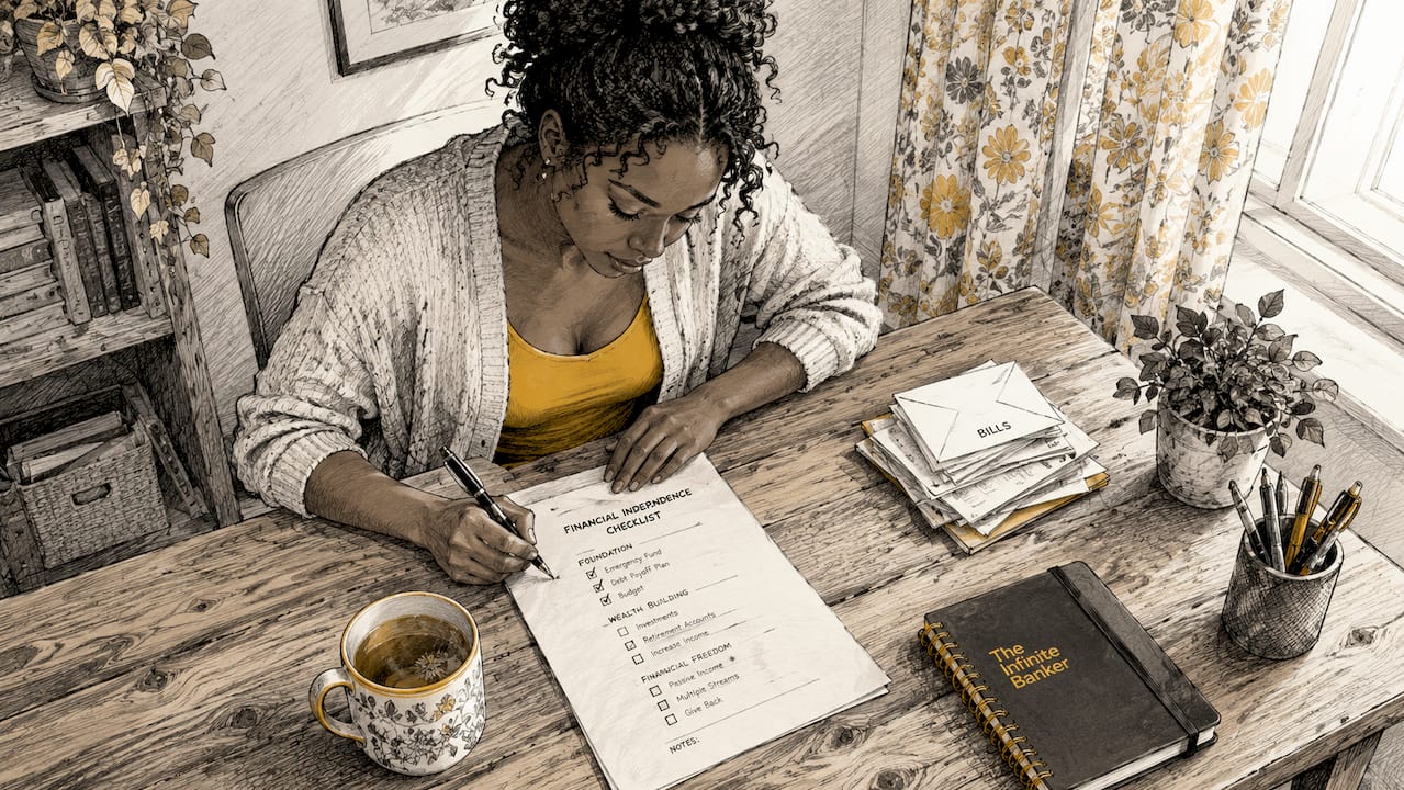 Woman completing financial independence checklist