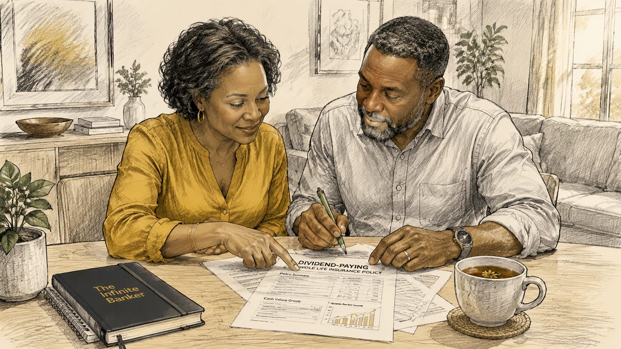 Couple reviewing family banking insurance policy