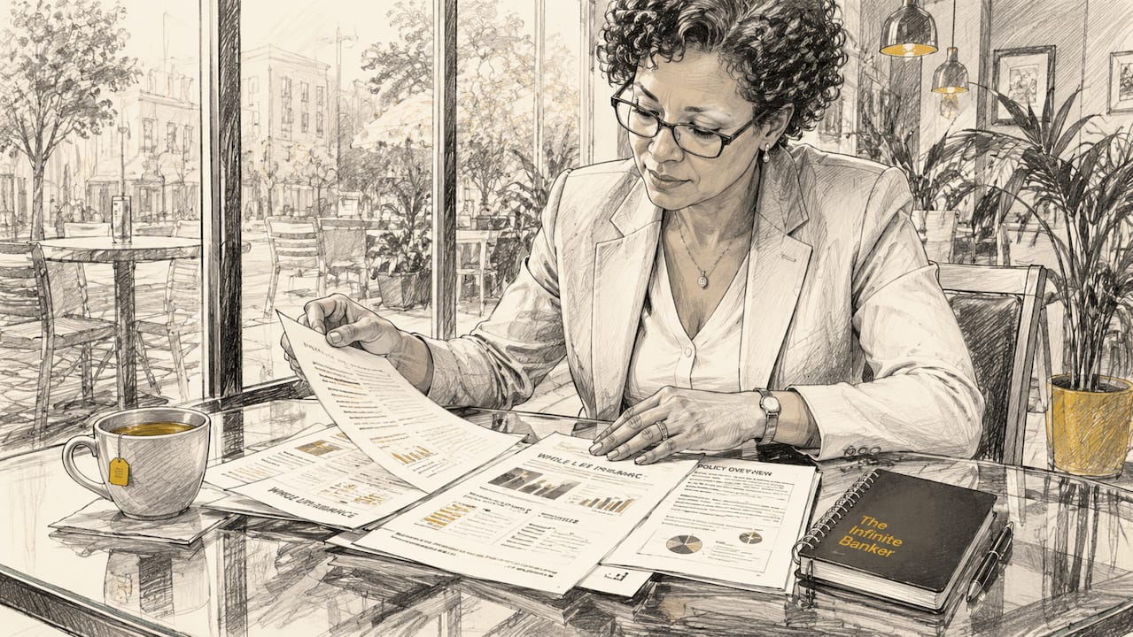 Woman reviewing income protection documents at home