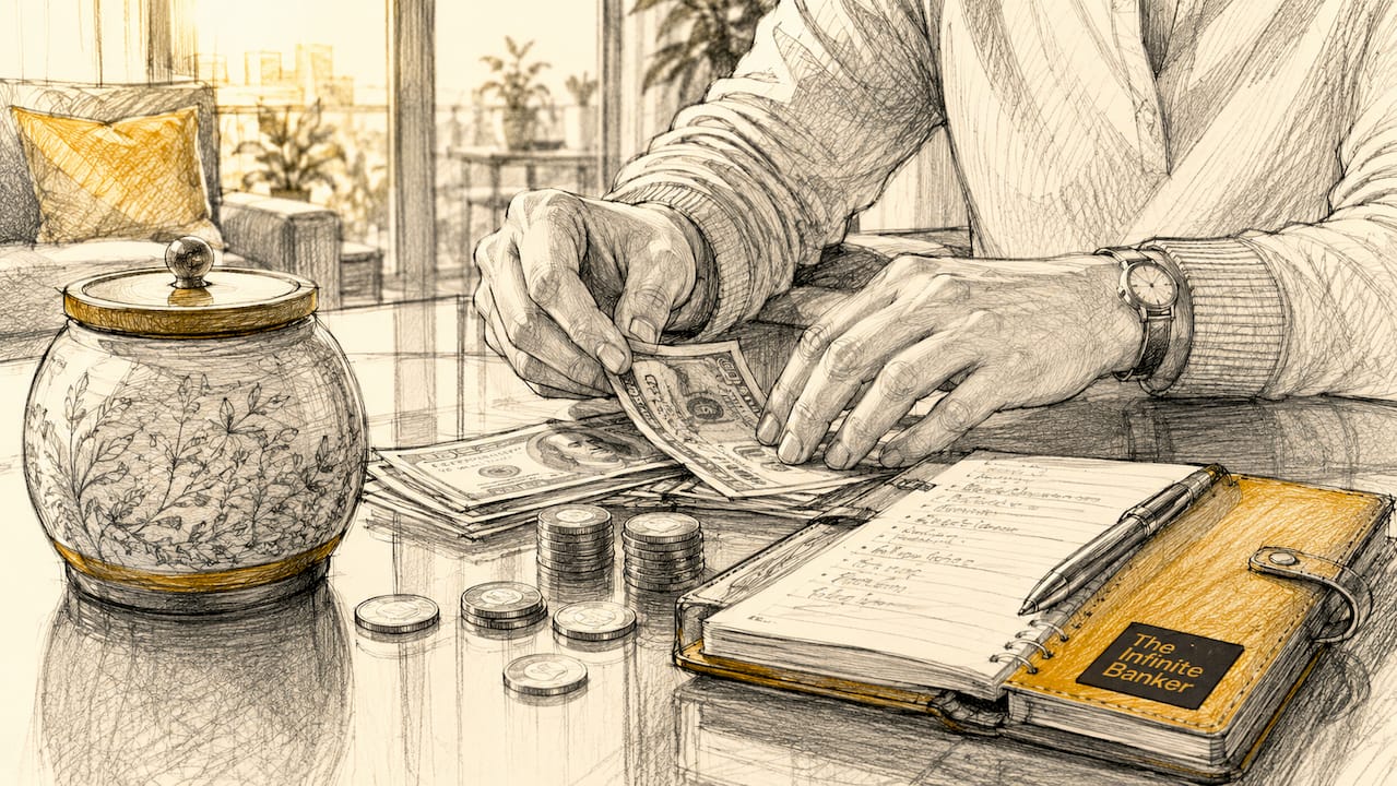 Hands managing emergency fund money at desk