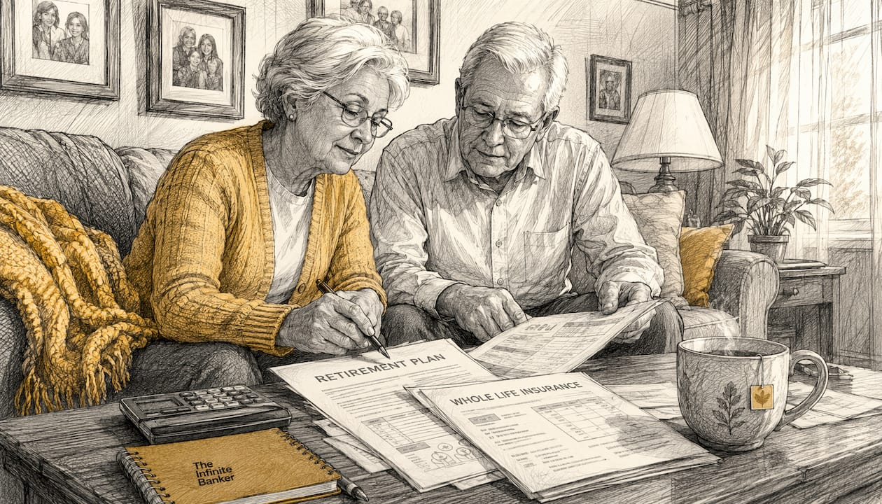 Senior couple reviewing insurance documents at home