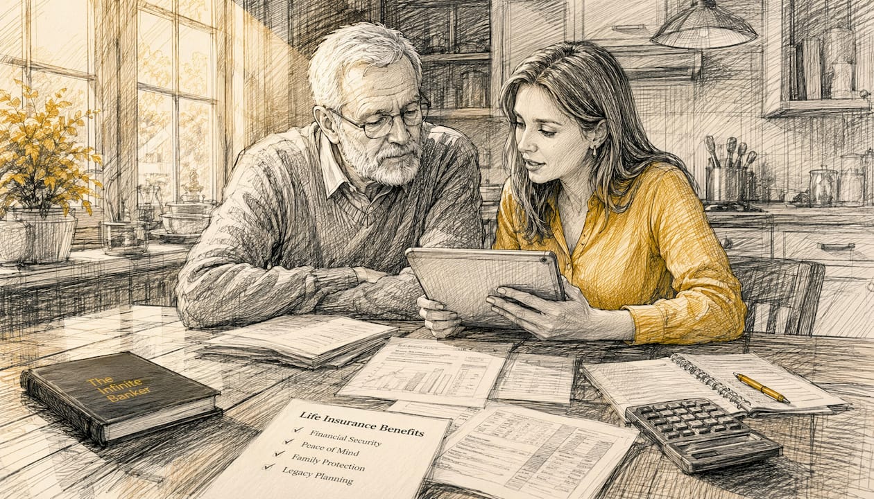 Father and adult daughter discussing insurance benefits