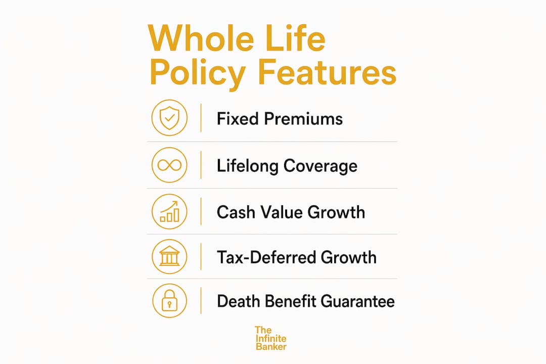 Infographic showing key features of whole life insurance policy