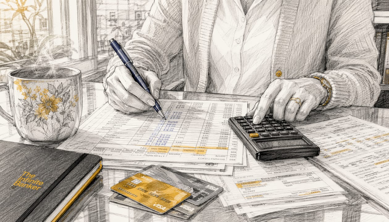 Hands calculating debt payments at home