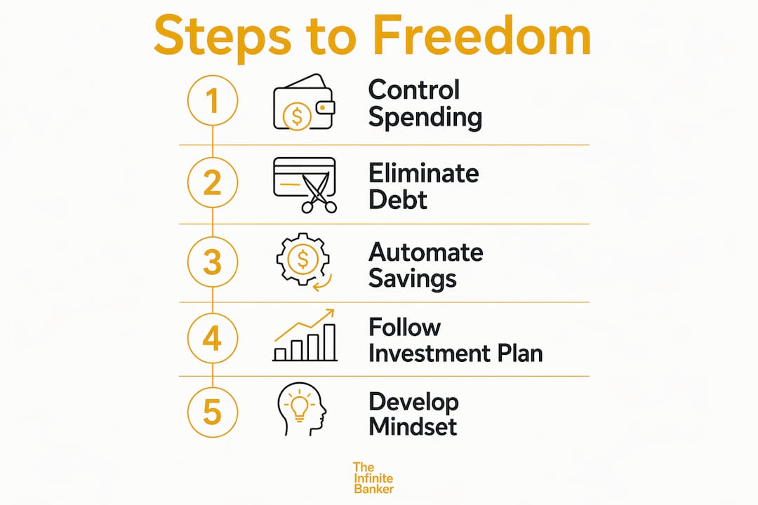 Infographic showing steps to financial freedom